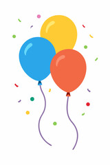 A cheerful illustration of three balloons in different colors, floating against a white background with confetti. Perfect for adding a touch of celebration to your designs.