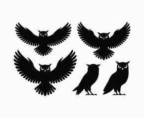 Obraz premium Owl bird silhouette editable EPS vector isolated illustration template on a white background