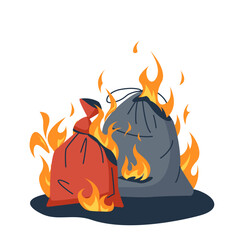 Burning garbage, vector in cartoon style