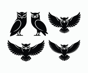 Obraz premium Owl bird silhouette editable EPS vector isolated illustration template on a white background