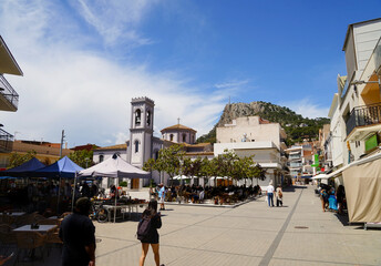 Esgl&eacute;sia de Santa Anna church at the Pla&ccedil;a de L'Esgl&eacute;sia square in the city centre of l&rsquo;Estartit, Catalonia, Costa Brava, Barcelona, ​​​​Girona, Spain