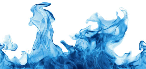 Blue fire effect isolated on transparent background, flame swirling with energy, powerful motion of hot blaze, abstract light and smoke design, burning color art