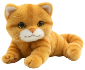 Cat plush toy isolated on transparent background, fluffy and adorable stuffed animal, soft kitten doll with fur, cute pet themed gift for children, funny feline character for playtime