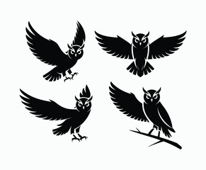 Fototapeta premium Owl bird silhouette editable EPS vector isolated illustration template on a white background