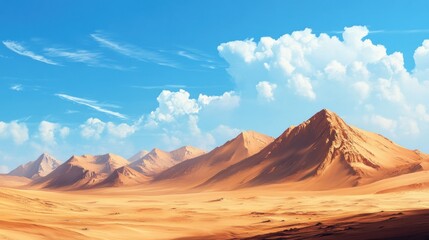 Expansive Desert Landscape with Rugged Mountains and a Blue Sky
