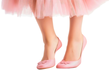 Ballet flat shoes with pink tutu dress, isolated ballerina costume elements, dancer attire for young girl, princess woman outfit, cute and elegant dance performance accessories