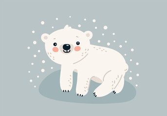 Cute cartoon polar bear character, Vector illustration in flat style.