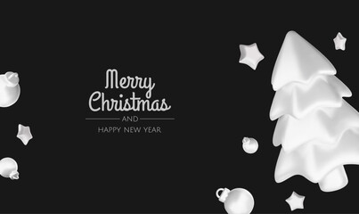 Merry Christmas and happy new year background. Christmas tree, Gift boxes, Christmas balls. Christmas element for web, banners, greeting card, template design.
