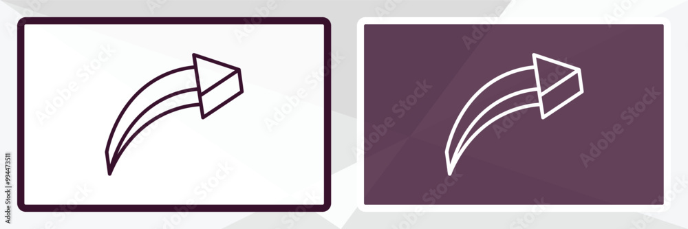 Poster 3d turn right arrow outline icon. linear vector from user interface concept. thin line white and bla