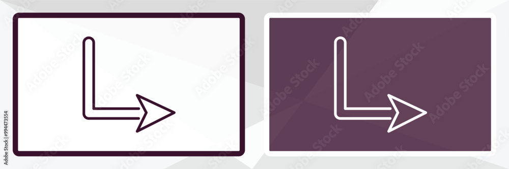 Poster down right arrow outline icon. linear vector from user interface concept. thin line white and black 