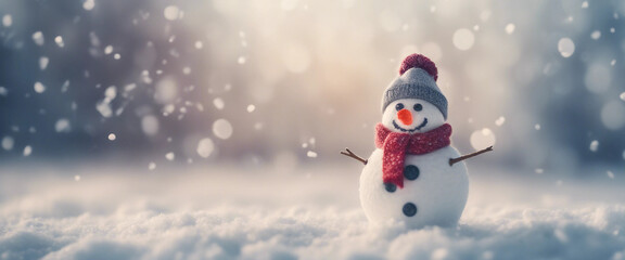 Naklejka premium Christmas Background with Adorable Snowman and Snowflakes