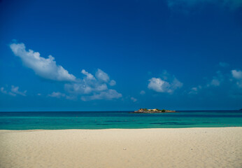 Horizon beautiful landscape summer season panorama front view holiday tropical sea beach white sand clean blue sky background calm nature ocean soft wave water travel at samae san island sun day time