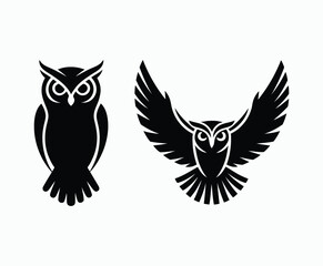 Fototapeta premium Owl bird silhouette editable EPS vector isolated illustration template on a white background