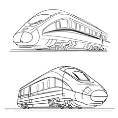 Line icons of bullet train isolated on white background