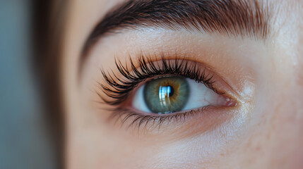 Obraz premium Close-up of a beautiful woman's eye with long eyelashes
