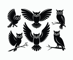 Obraz premium Owl bird silhouette editable EPS vector isolated illustration template on a white background