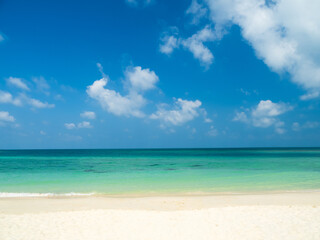 Horizon beautiful landscape summer season panorama front view point tropical sea beach white sand clean blue sky background calm nature ocean wave water travel holiday at samae san island sun day time