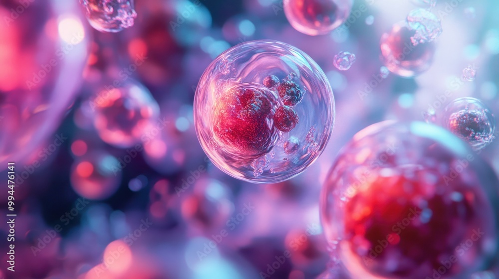 Poster a single cell enclosed in a spherical membrane surrounded by other cells