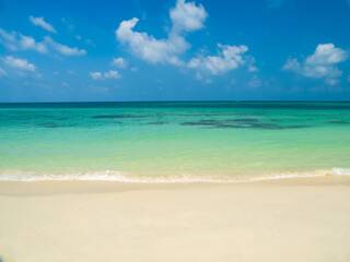 Horizon beautiful landscape summer season panorama front view holiday tropical sea beach white sand clean blue sky background calm nature ocean soft wave water travel at samae san island sun day time