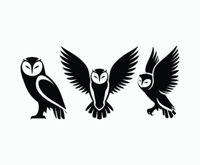 Obraz premium Owl bird silhouette editable EPS vector isolated illustration template on a white background