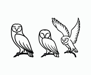 Obraz premium Owl bird silhouette editable EPS vector isolated illustration template on a white background