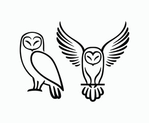 Obraz premium Owl bird silhouette editable EPS vector isolated illustration template on a white background