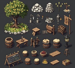 Medieval Village Game Assets,  Trees, Furniture, Decorations, and More!
