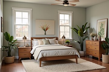 An Elegant bedroom with space-saving furniture and decor