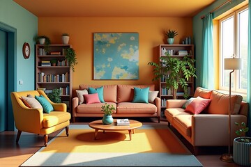 Cozy modern living room with stylish furniture and a warm wooden design, perfect for relaxation and gatherings in a luxurious home setting