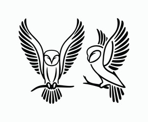 Obraz premium Owl bird silhouette editable EPS vector isolated illustration template on a white background