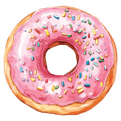pink donut watercolor illustration vector isolated on white background