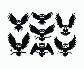 Fototapeta premium Owl bird silhouette editable EPS vector isolated illustration template on a white background