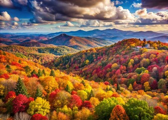 Stunning Autumn Colors of Fall Foliage in Blowing Rock North Carolina Amidst Scenic Nature Landscape