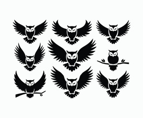 Fototapeta premium Owl bird silhouette editable EPS vector isolated illustration template on a white background