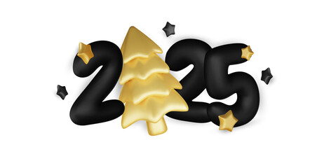 Realistic 2025 black numbers and festive confetti on light background. Vector holiday illustration. Happy New 2025 Year. New year ornament.