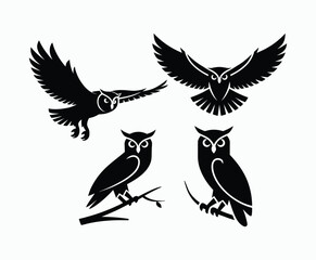 Obraz premium Owl bird silhouette editable EPS vector isolated illustration template on a white background