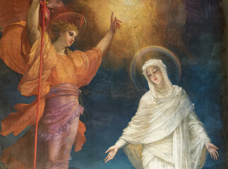 Painting of Annunciation to the Blessed Virgin Mary by the Archangel Gabriel. . © Joan