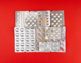 Pill Blister on Color Background, Silver Medicine Capsule Package, Drugs Packaging, Pill Pack