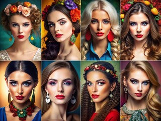 Fototapeta premium Stunning collection of diverse models showcasing beauty, fashion, and elegance in various settings