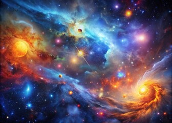 Obraz premium Stunning Cosmic Wallpaper from Space with Vibrant Nebulae, Stars, and Galaxies in the Universe