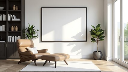 Modern reading room with black frame mockup