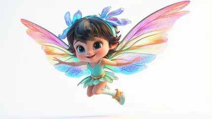 A Cartoon Fairy with Rainbow Wings Flying in the Air