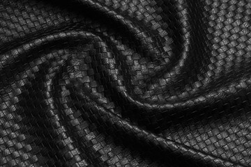 black wicker crocodile artificial leather with waves and folds on PVC base