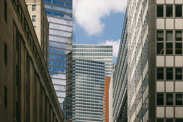Modern and classic architecture in NYC with skyscrapers and buildings