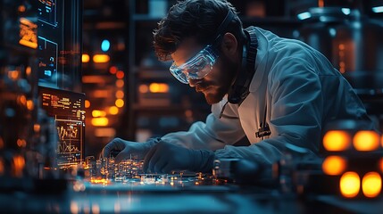 Science Lab: A Scientist Conducts Research in a Futuristic Lab