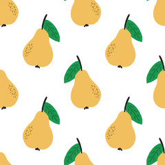 Hand Drawn Pear. Minimalist Seamless Pattern with Abstract Yellow Pears