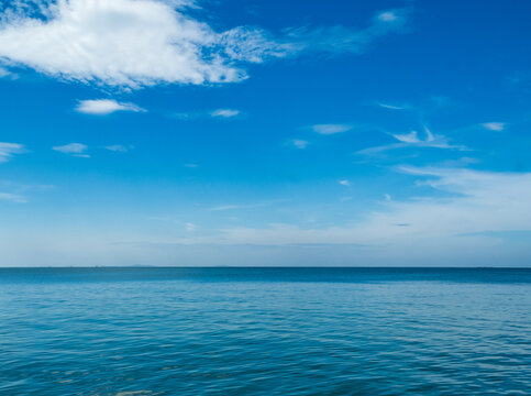Landscape beautiful summer panorama wide horizon look viewpoint  shore open sea beach cloud clean and blue sky background calm nature ocean wave water nobody travel at thailand chonburi sun day time