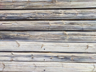 A weathered wooden wall featuring natural grain patterns and a rustic texture, ideal for adding...