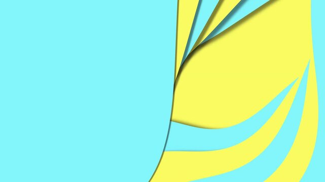 A colorful artwork on a paper, demonstrating precision and creativity; the design consists of yellow and blue patterns, created using straight-edge tools