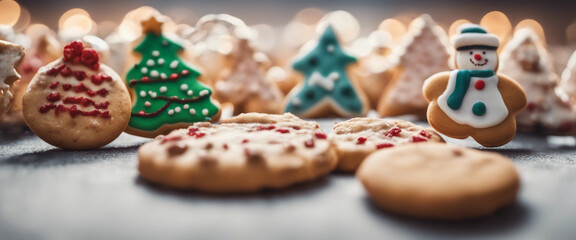 Image of cute cookies and other Christmas ornaments lined up
